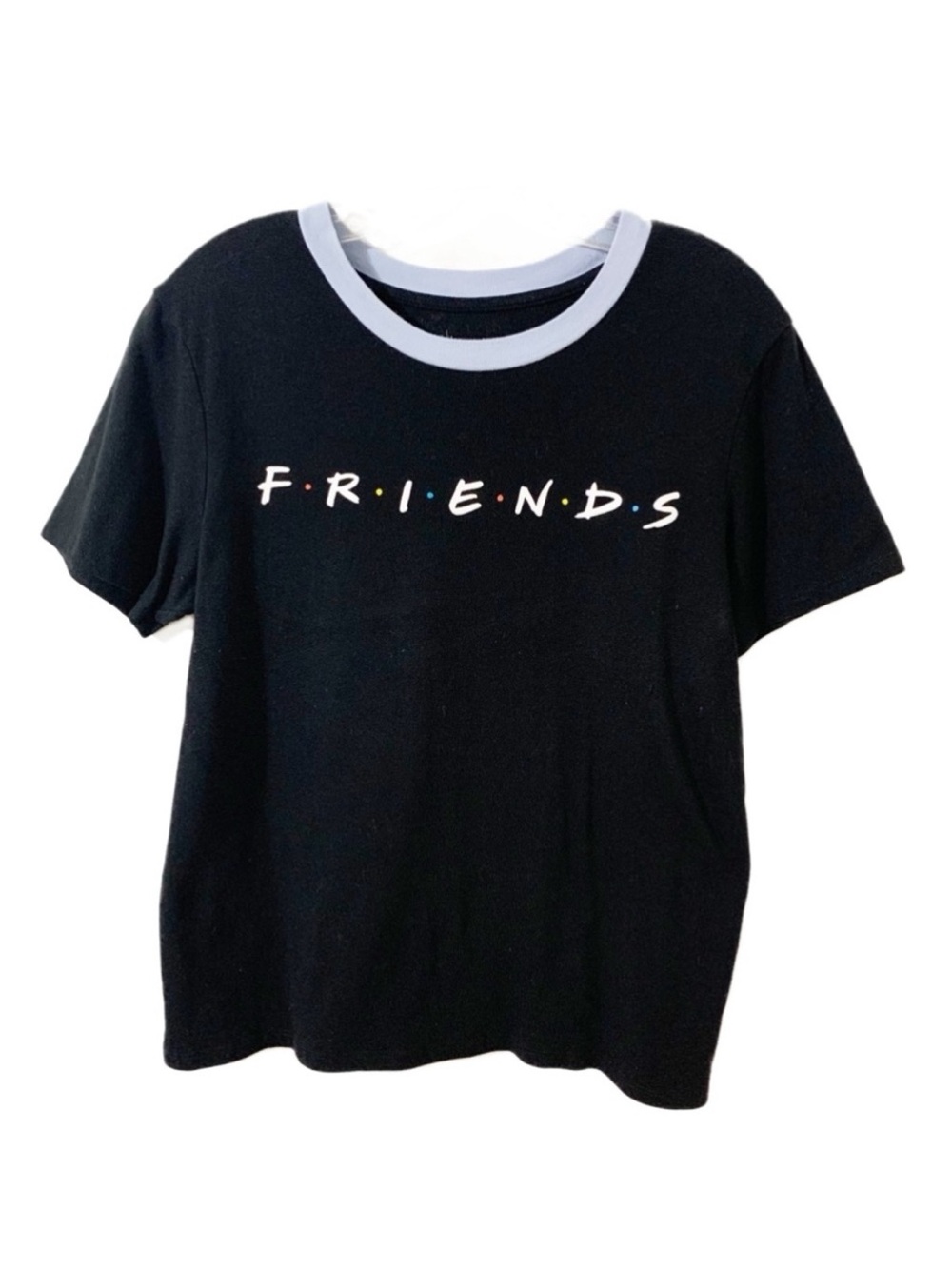 love tribe Friends Short Sleeve Graphic Tee Top Contrasting Trimmed Neckline🖤💙